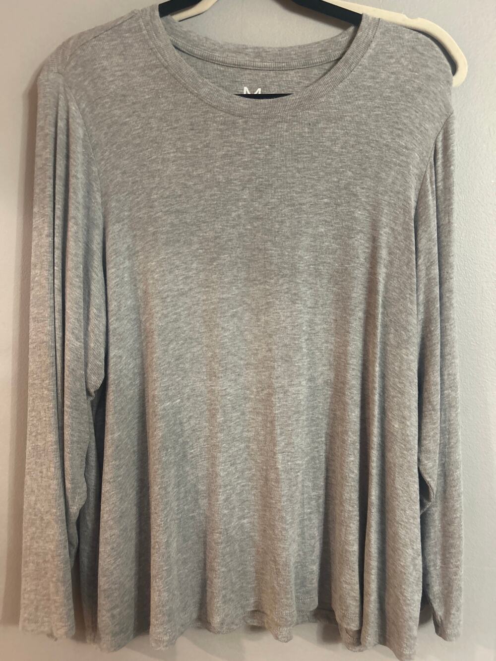 Magaschoni Women's Plus 1X Heather Grey Long Sleeve Crew Neck Knit Top Shirt